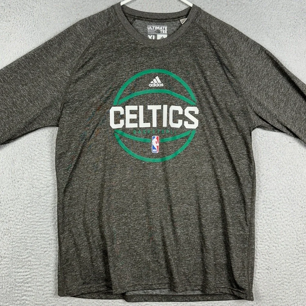 Boston Celtics NBA Adidas T-Shirt Mens XL Grey Ultimate Tee Crewneck Long Sleeve